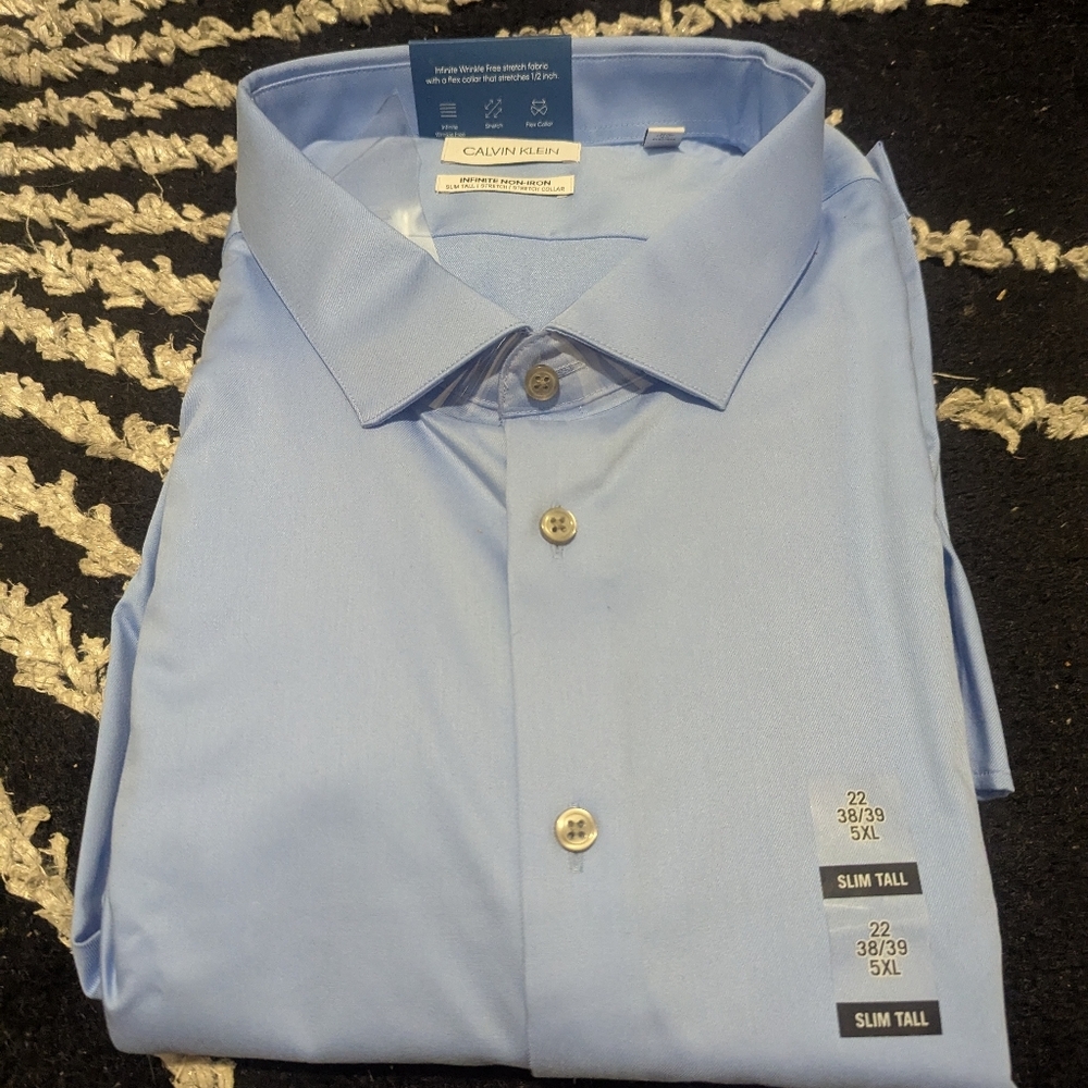 NWT Calvin Klein Infinite Non-Iron Slim Tall Men's Shirt 5XL- Light Blue